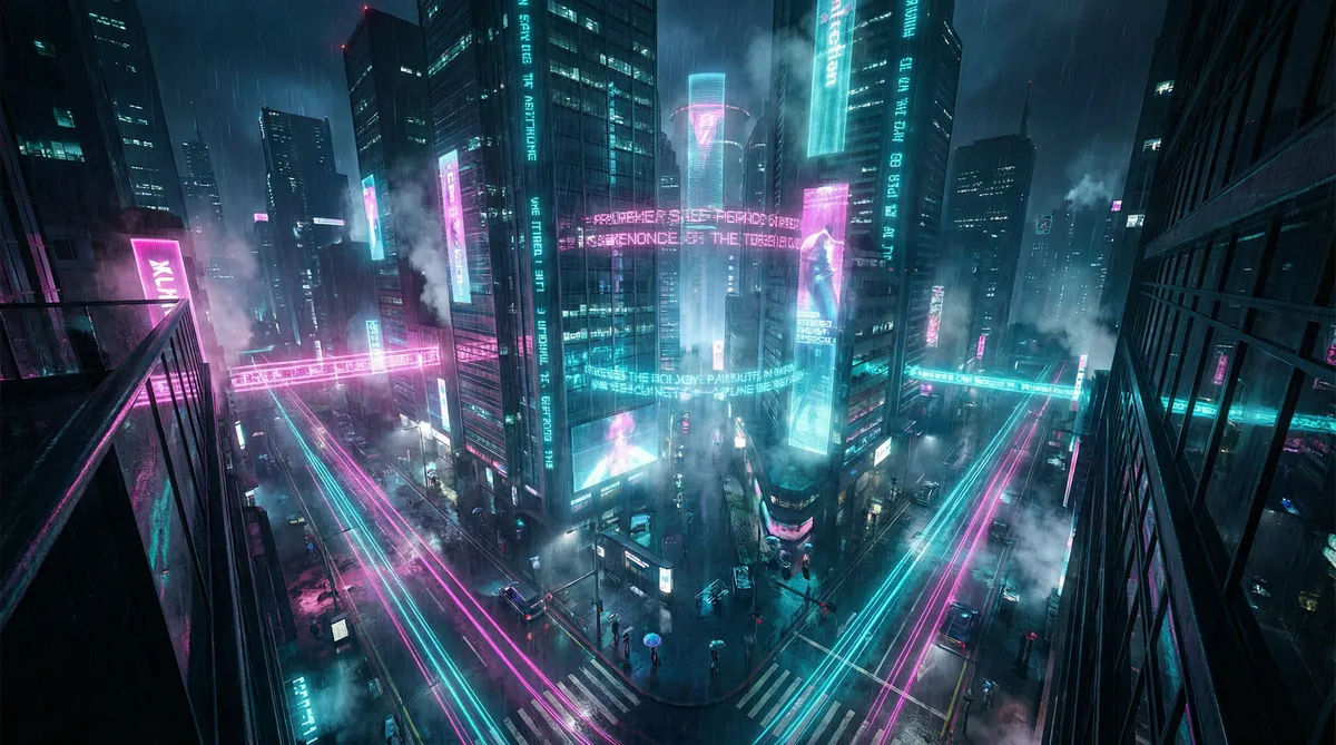 美女写真网站 竖屏短剧平台首页背景 - 赛博朋克都市夜景